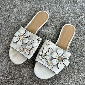 Floral Embellished White Slide Sandals | Michael Kors